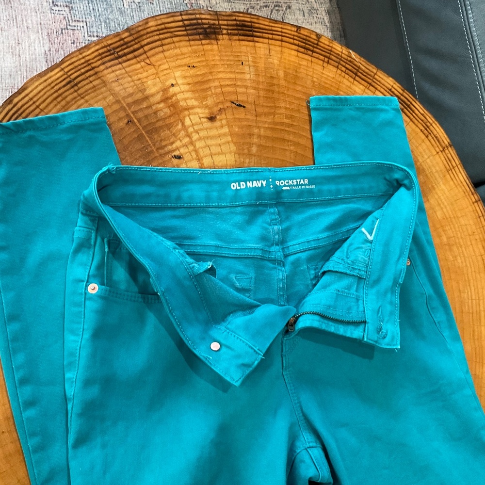 Old Navy RockStar Super Skinny Jeans Women's Teal Blue Green Mid Rise Denim - Picture 4 of 8